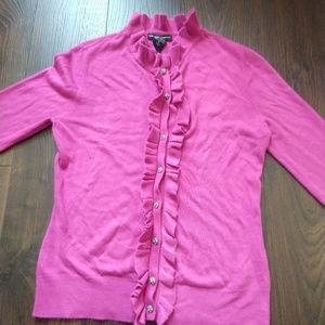 Fuschia ruffle sweater rhinstone buttons, small
